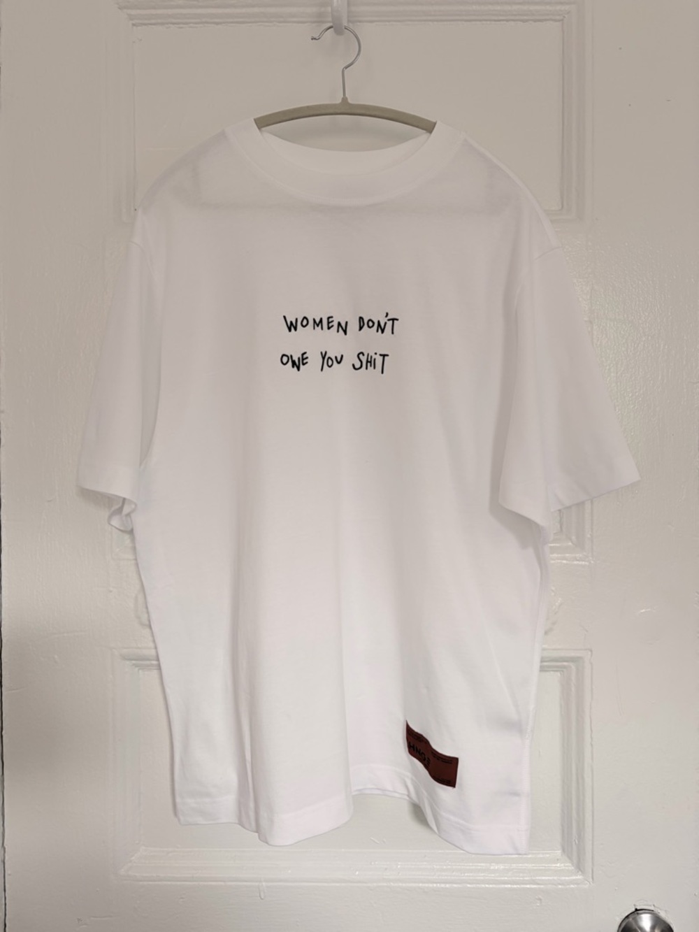 White Graphic Crewneck T-Shirt - 'Women Don't Owe You Shit'